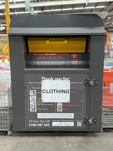 The clothing donation hub in the unloading area