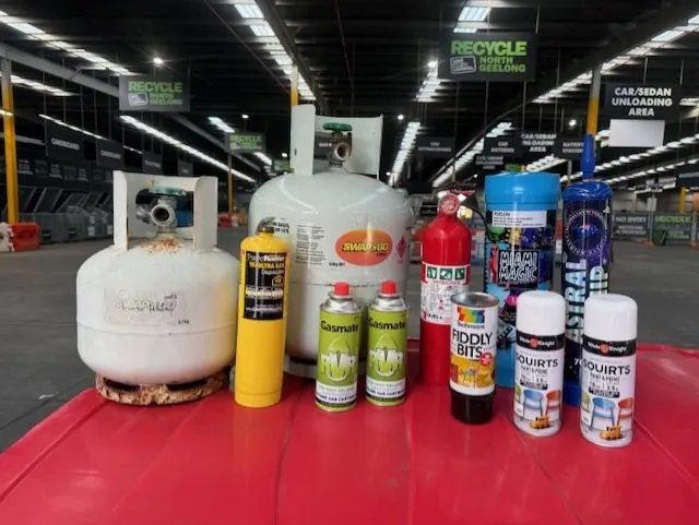 Gas bottles, fire extinguishers and aerosol cans brought in for recycling